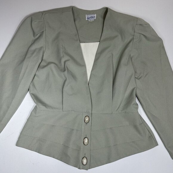 Vtg 80s Good Times Suit Size 16 2Pc Set Green Blazer Peplum Jacket & Skirt USA - Picture 3 of 10